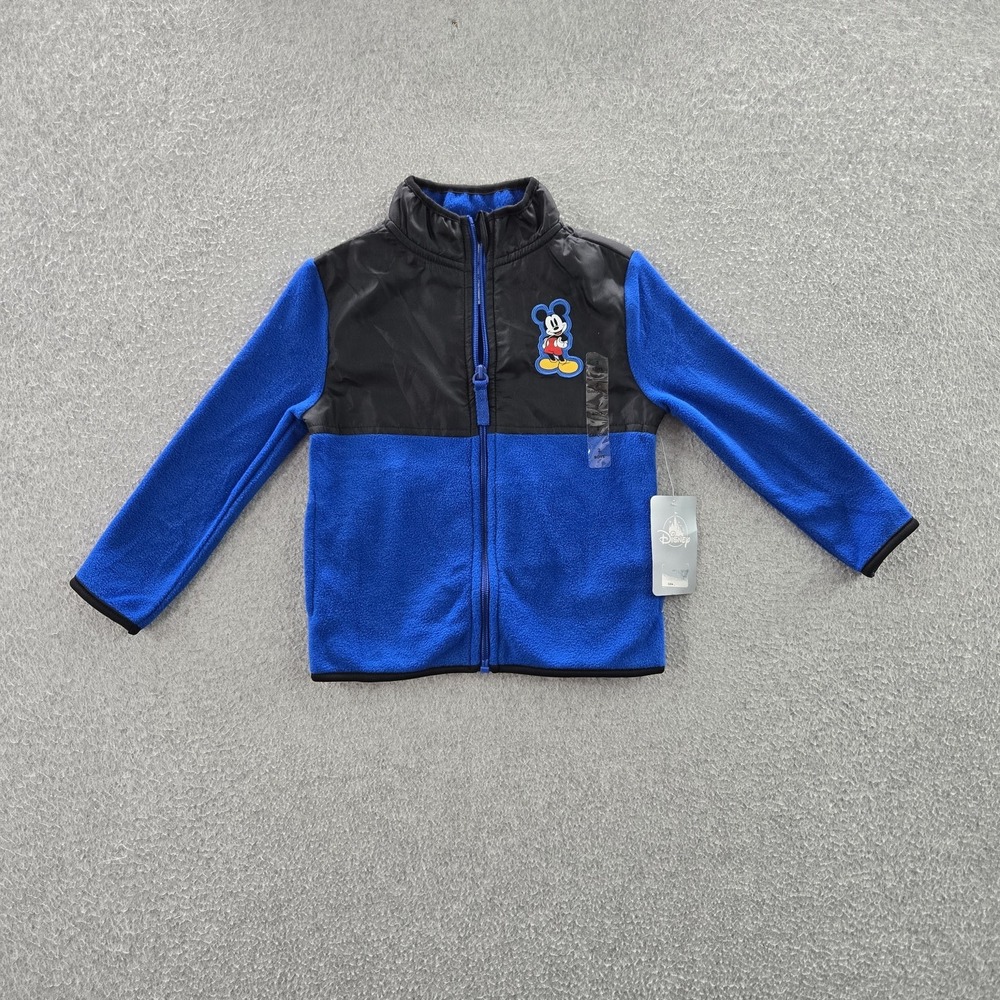 Disney Parks Kids Jacket 2 Blue Mickey Mouse Logo Zipper Fleece NWT